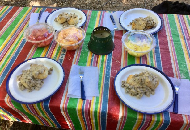 Easy camping breakfasts, camping meals, biscuits and gravy, Cheers Nature